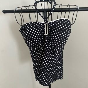 White House Black Market Black and White Polka Dot Top